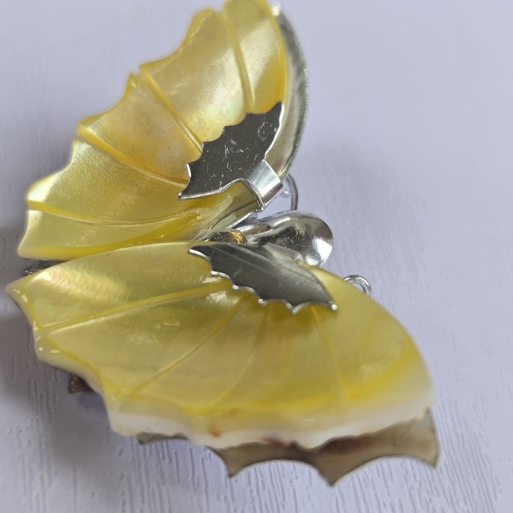 Habfcrafted Yellow and Silver Butterfly Brooch